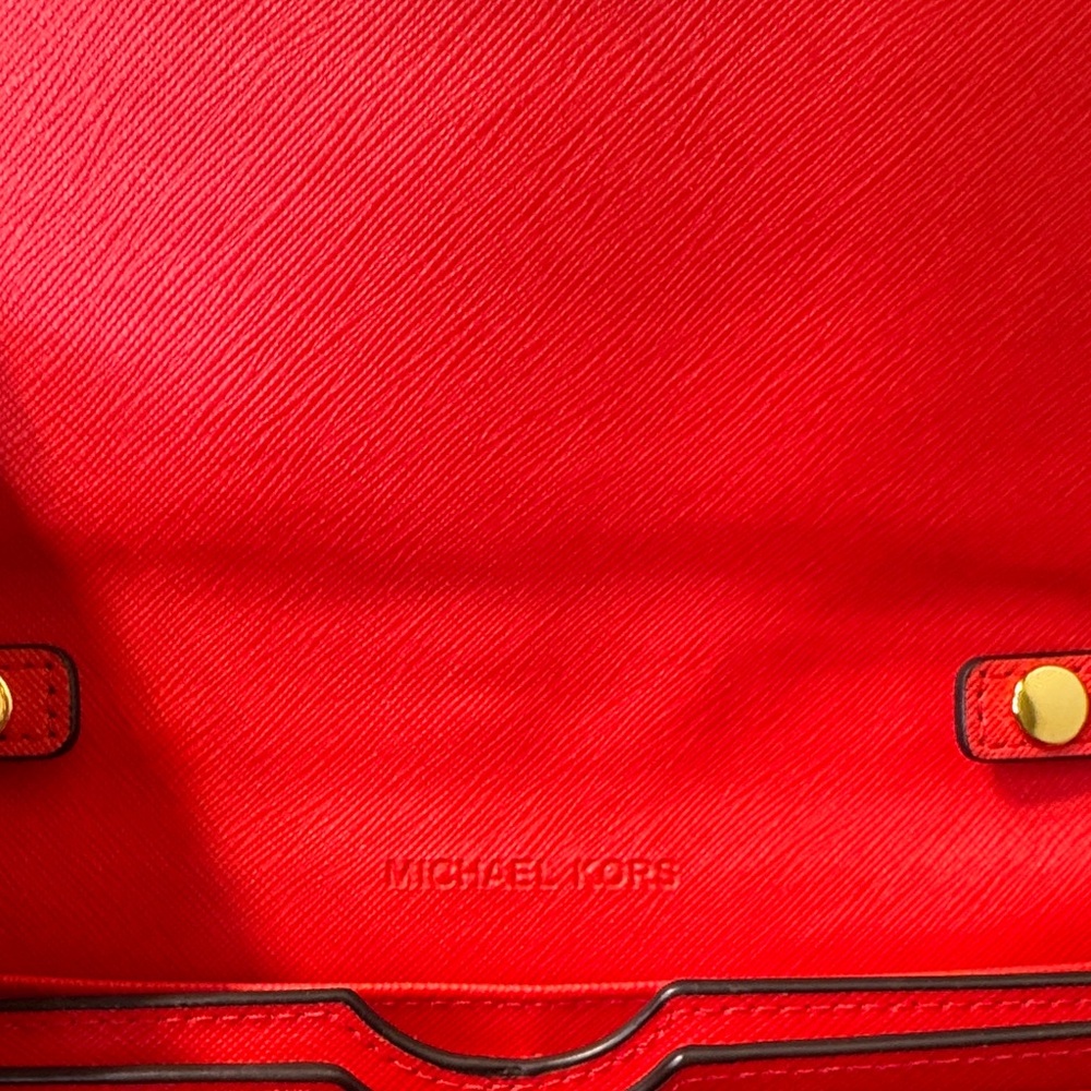 Michael Kors Red Saffiano Leather Wallet on a Chain - Gold Hardware - Picture 3 of 11